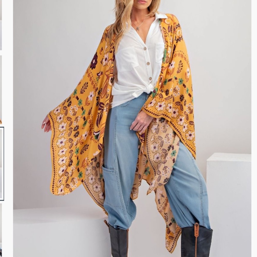 easel Mustard Floral Kimono Cardigan